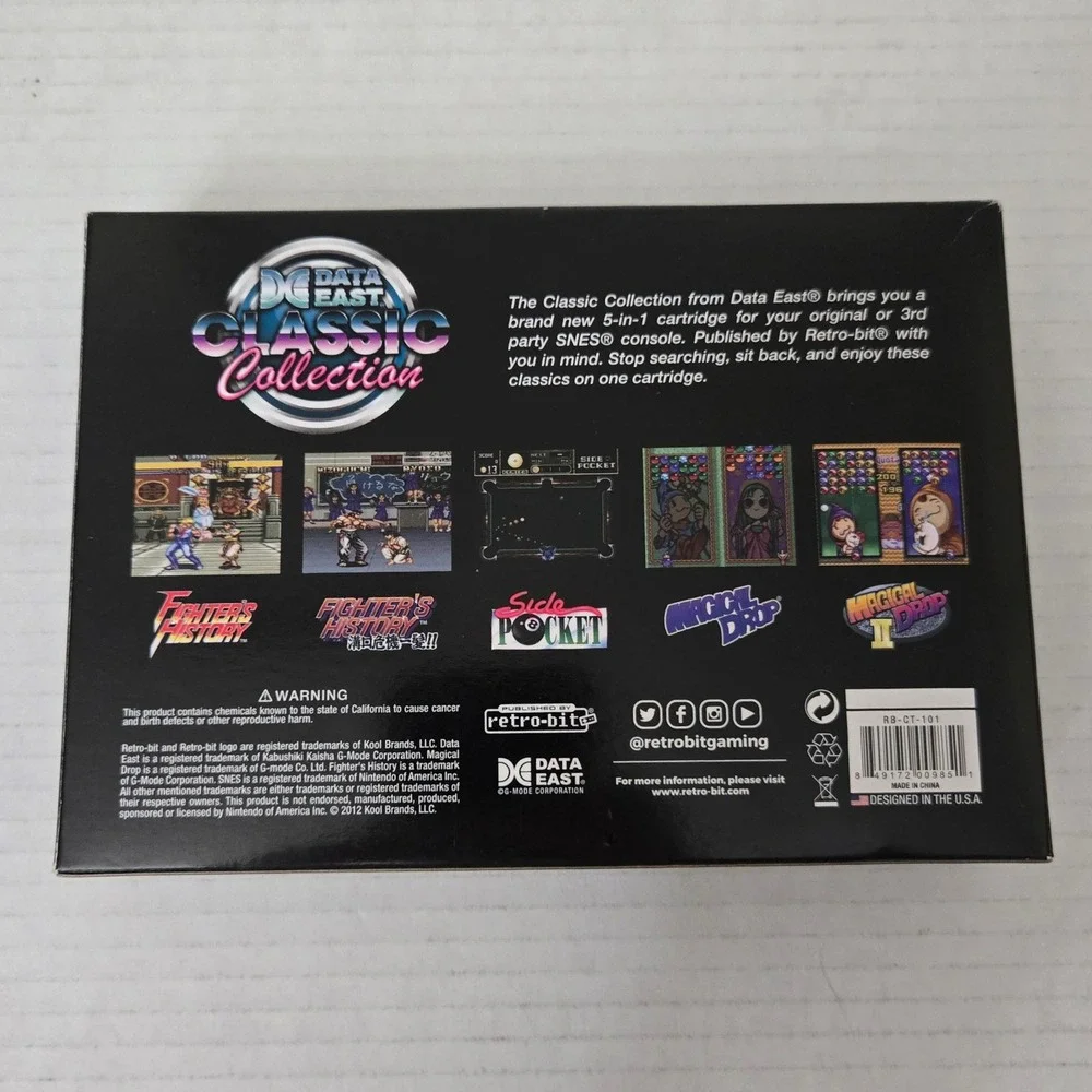 Retro Bit Data East Classic Collection SNES Cartridge CIB Pins Stickers Manual